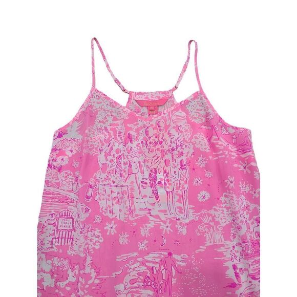 Lilly Pulitzer Tank Top Womens XS Pink Tie Dye 100% Silk Spaghetti Strap V-Neck - Picture 4 of 7
